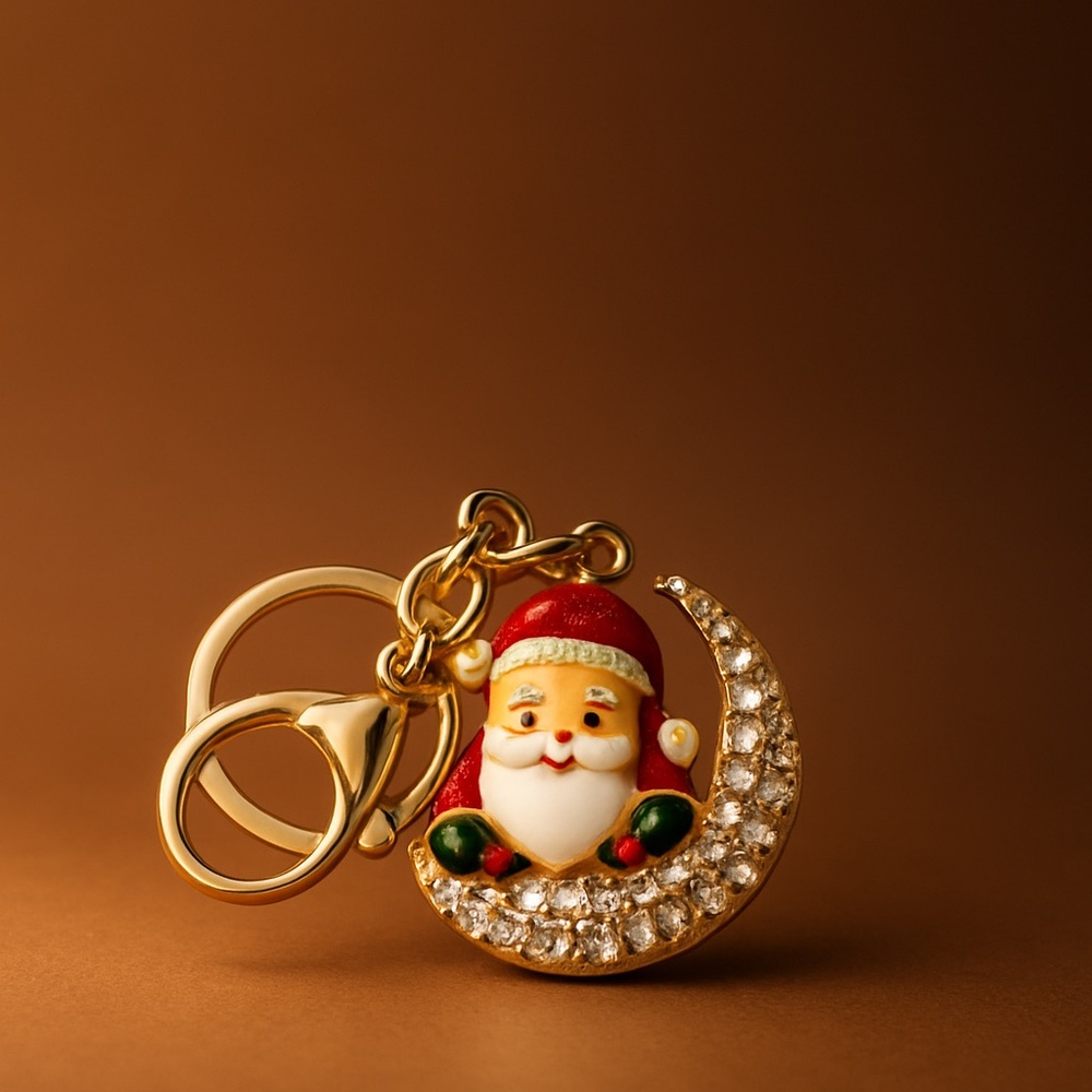 Handmade Santa Claus Keychain with Rhinestones